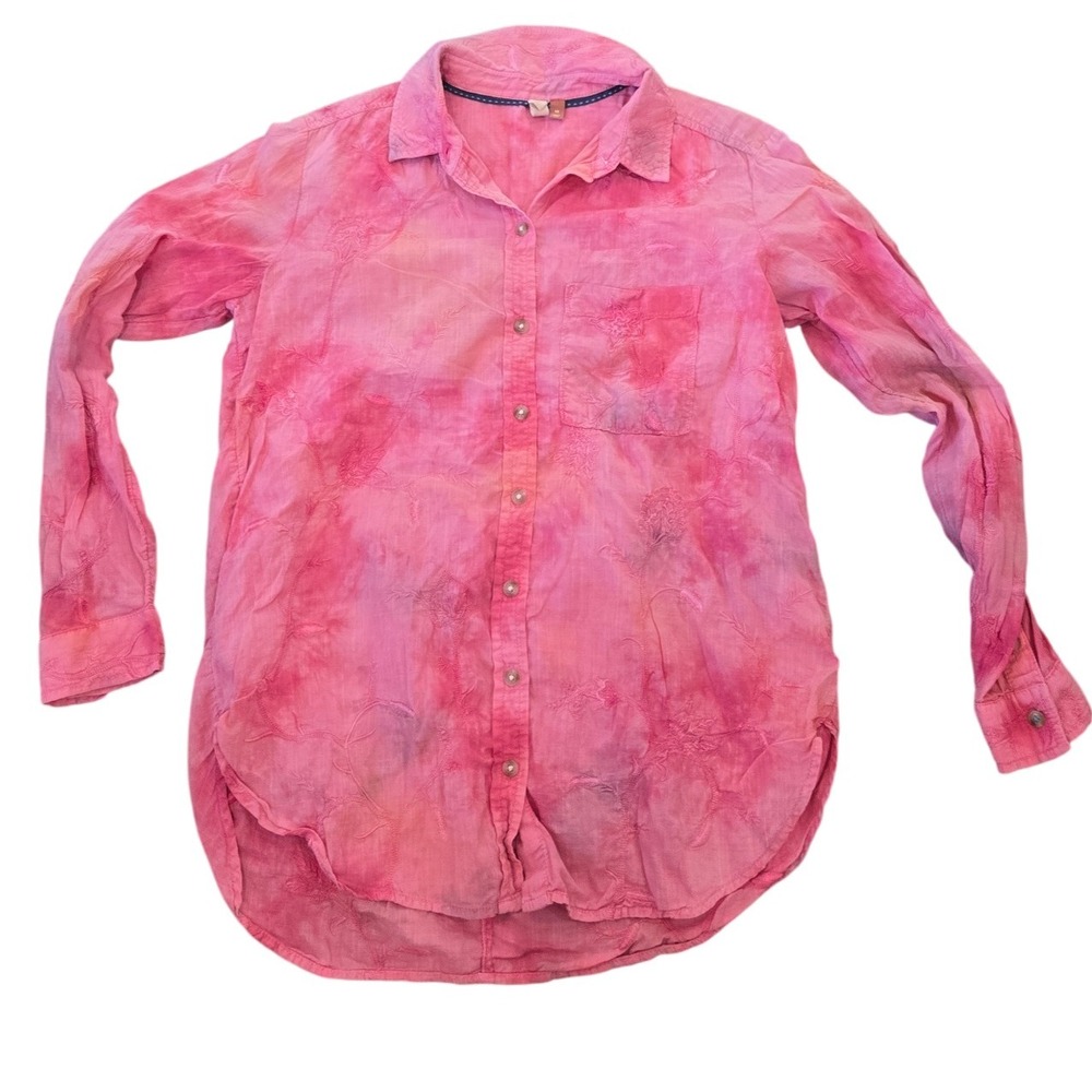 Pilcro and the Letterpress Embroidered Button-Down Shirt Pink XS